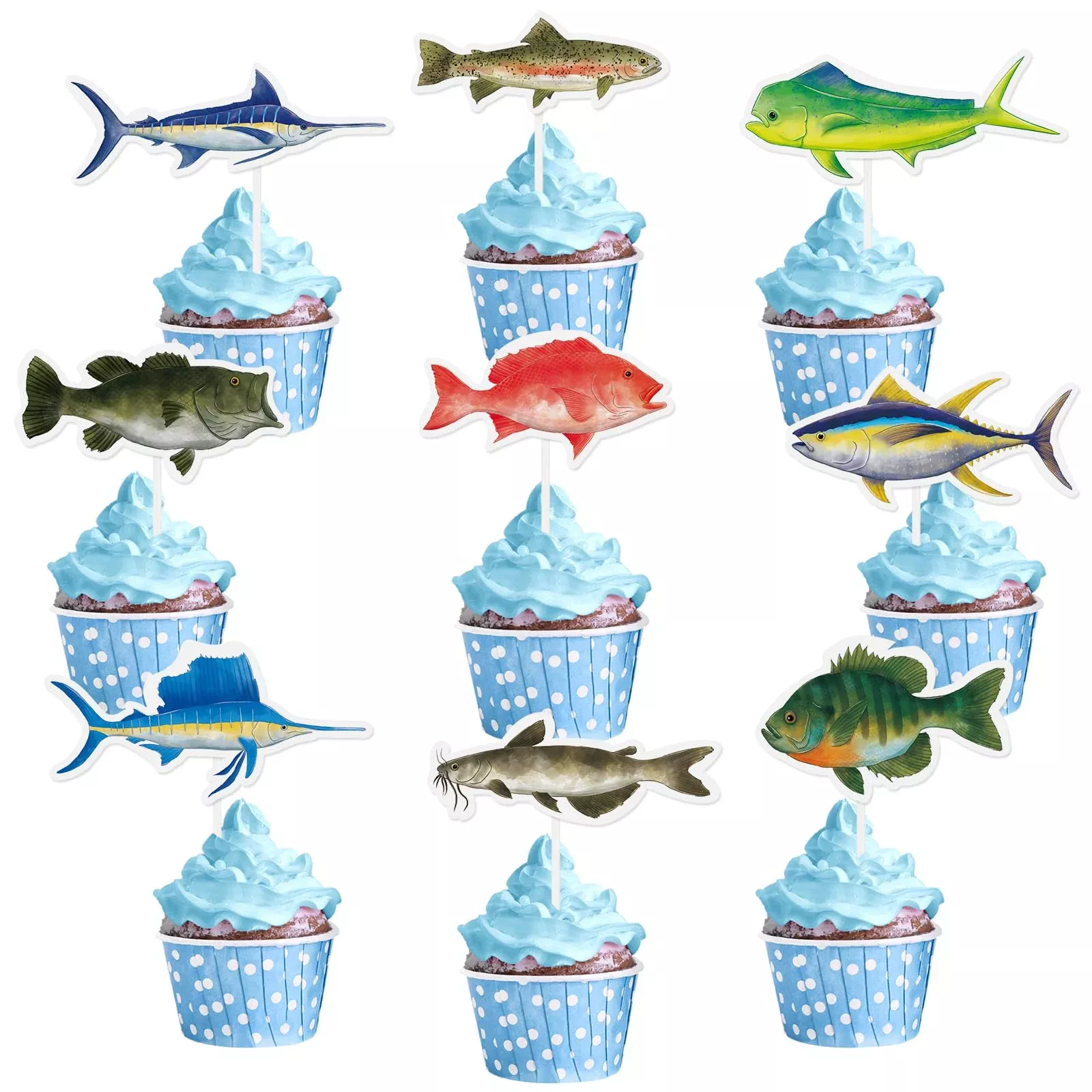 wernnsai-36pcs-fishing-cupcake-toppers-gone-fishing-birthday-cake-toppers-suppli Wernnsai 36Pcs Fishing Cupcake Toppers Gone Fishing Birthday Cake Toppers Supplies For Baby Shower Fisherman Boys Birthday Party