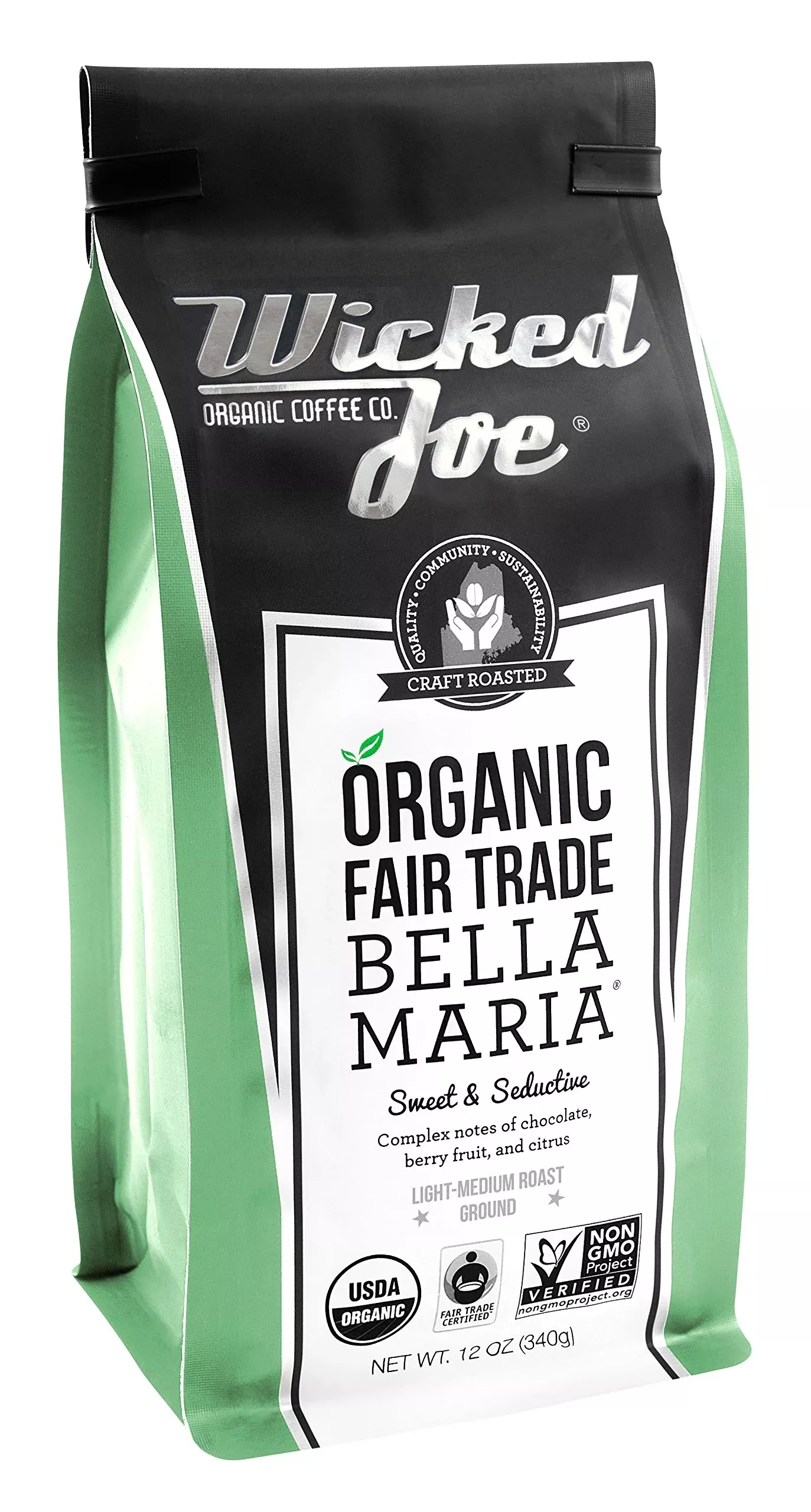 wicked-joe-coffee-bella-maria-ground-12-oz-light-green Wicked Joe Coffee Bella Maria Ground, 12 Oz, Light Green