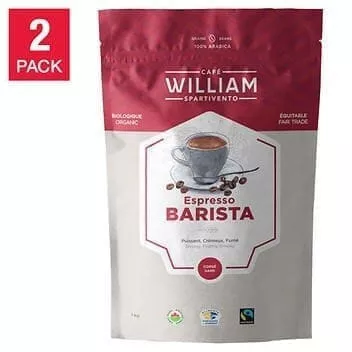 William Spartivento Espresso Barista Dark Roast Whole Bean Coffee - 2 x 1 kg - Intense and Ethical Coffee Craftsmanship