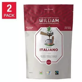 William Spartivento Espresso Italiano Fair Trade and Organic Coffee - 2 x 908 g - Bold and Ethical Espresso Delight