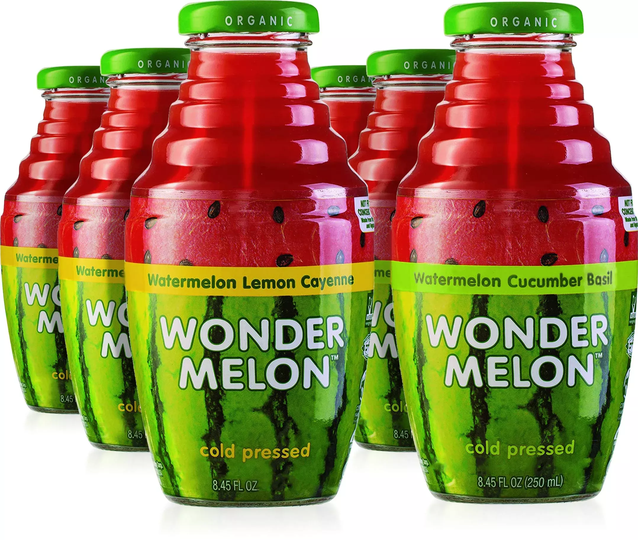 wonder-melon-organic-watermelon-juice-cold-pressed-variety-6-pack-3-watermelon-w Wonder Melon Organic Watermelon Juice, Cold Pressed, (Variety 6 Pack) 3 Watermelon With Basil Cucumber & 3 Watermelon With Lemon