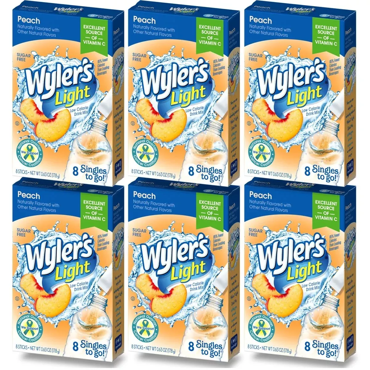 wyler-s-light-singles-to-go-drink-mix-peach-6-pack-48-drink-sticks-total Wyler'S Light Singles To Go Drink Mix, Peach, 6 Pack (48 Drink Sticks Total)