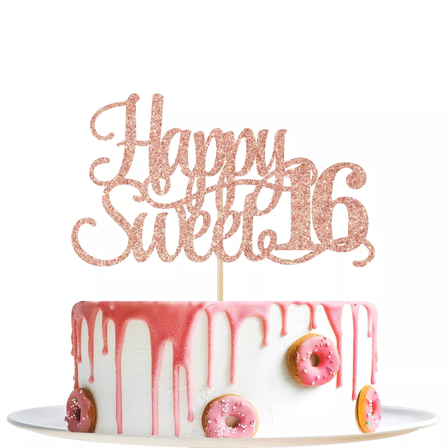 yotawish-rose-gold-glitter-happy-sweet-16-cake-topper-happy-16th-birthday-cake-d Yotawish Rose Gold Glitter Happy Sweet 16 Cake Topper - Happy 16Th Birthday Cake Decor - Hello 16, Cheers To 16 Years Birthday P