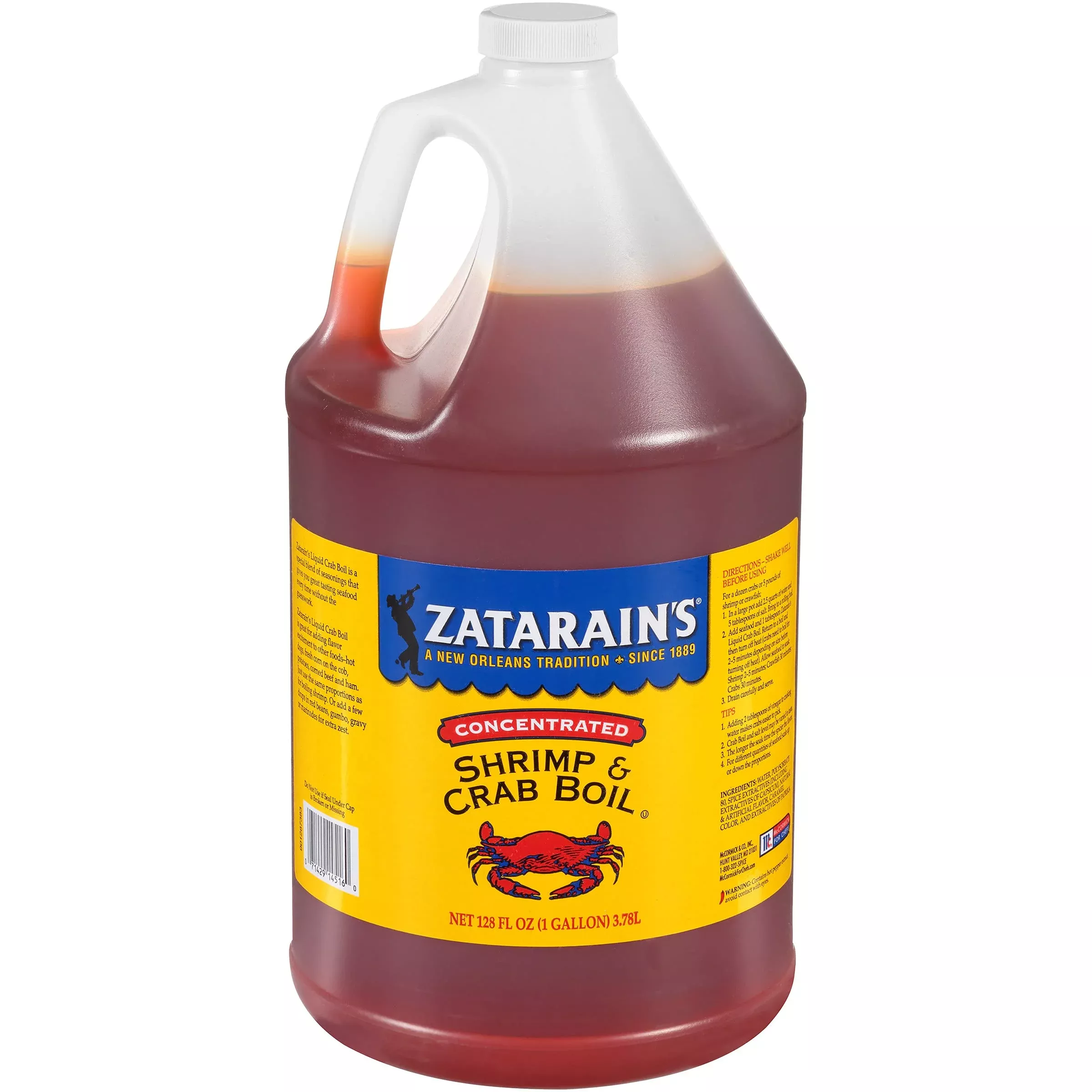 Zatarain'S Concentrated Shrimp & Crab Boil, 1 Gal - One Gallon Bulk Container Of Liquid Crab Boil To Add Flavor To Seafood, Pota