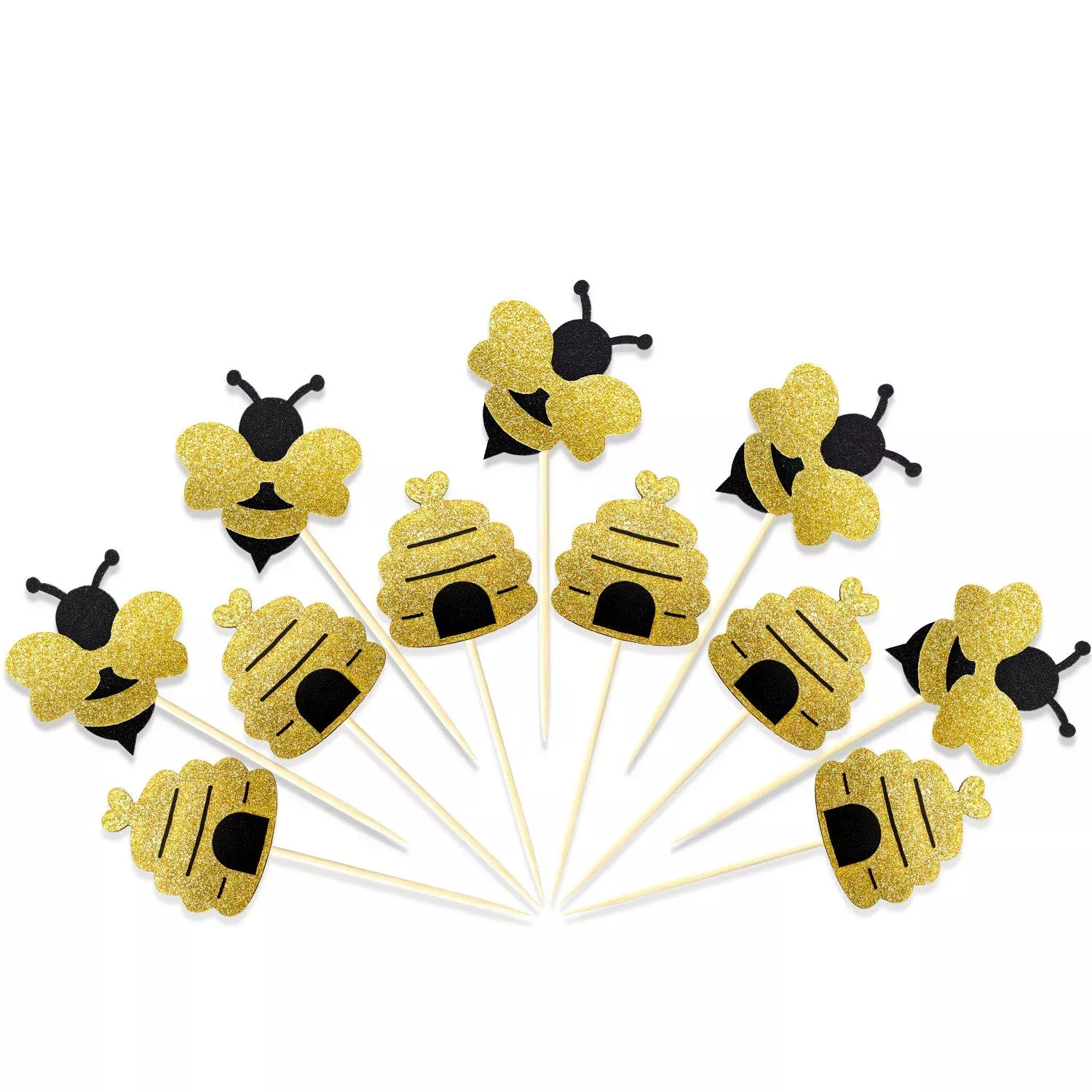 zonon-50-pieces-bee-toothpicks-bulk-bee-cupcake-toppers-glitter-bee-cake-picks-d Zonon 50 Pieces Bee Toothpicks Bulk Bee Cupcake Toppers Glitter Bee Cake Picks Decorations For Baby Shower Birthday Party Favors