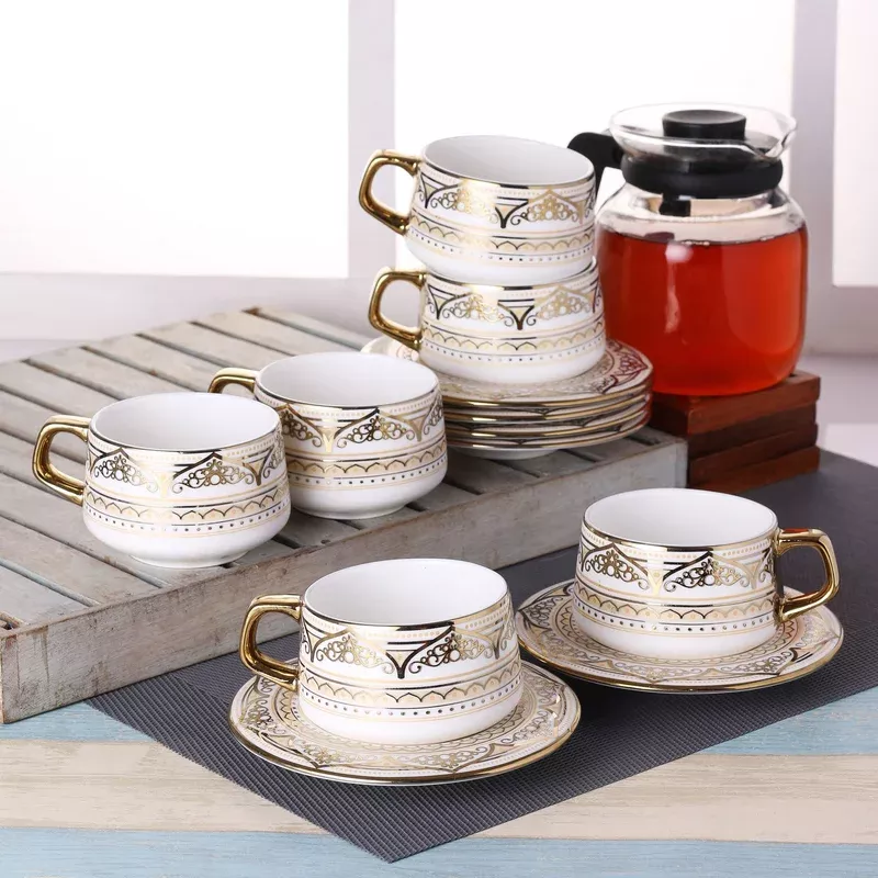 Zuri Ebony Cup & Saucer Set of 12 (6 Cups + 6 Saucers) (E620)