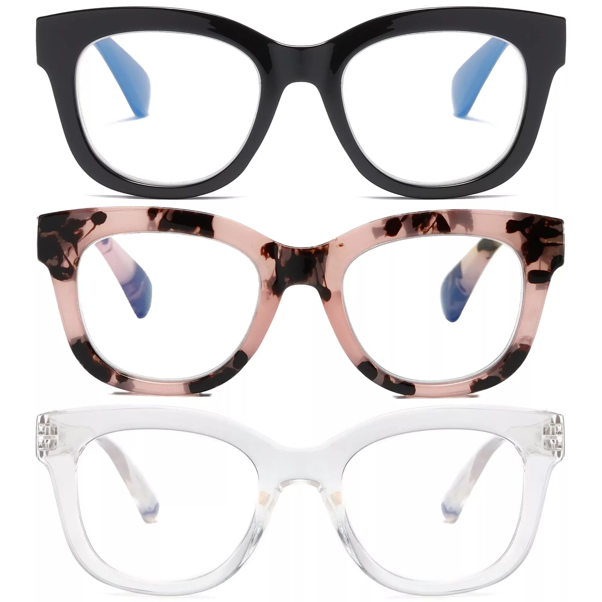 Zxyoo Oversized Reading Glasses For Women,3 Pack Blue Light Blocking Computer Spring Hinge Readers 125